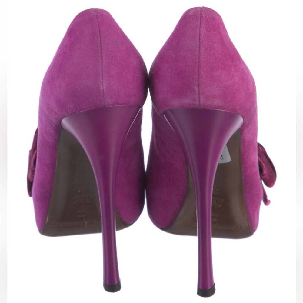Gianmarco Lorenzi Purple Suede Bow Platform Pumps - Picture 4 of 5
